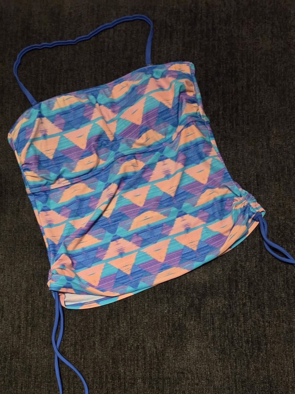 Arizona Jean Company Blue and Peach Geometric Tankini Top. Size XL